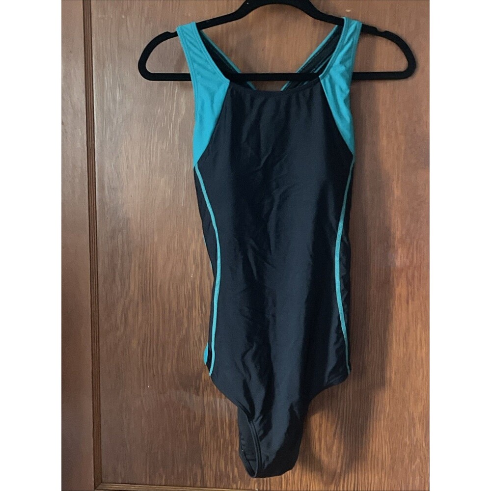 NWT Womens Mycharmo One Piece Swimsuit Bathing Suit UPF 50+ Large Black Green